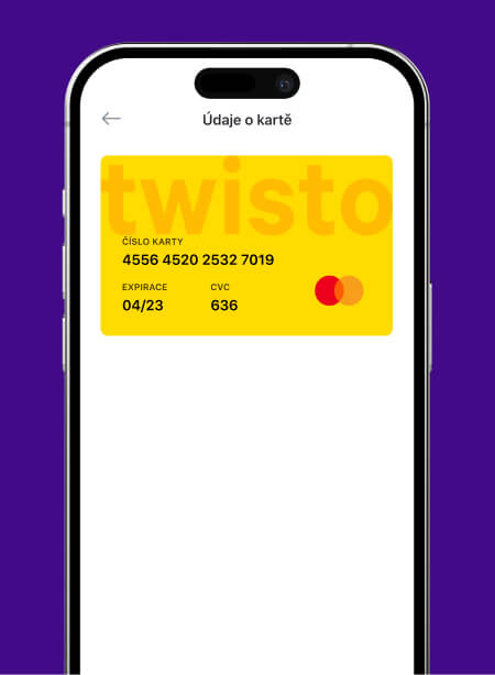 Detail fyzické karty se všemi údaji v Twisto appce